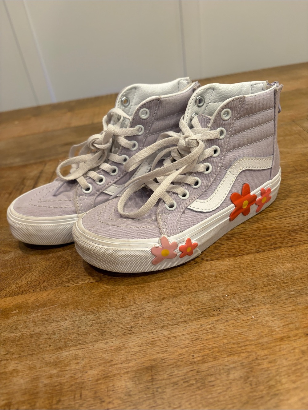 Vans Kids Lavender High-Top Sneakers with Orange & Pink Flower Accents